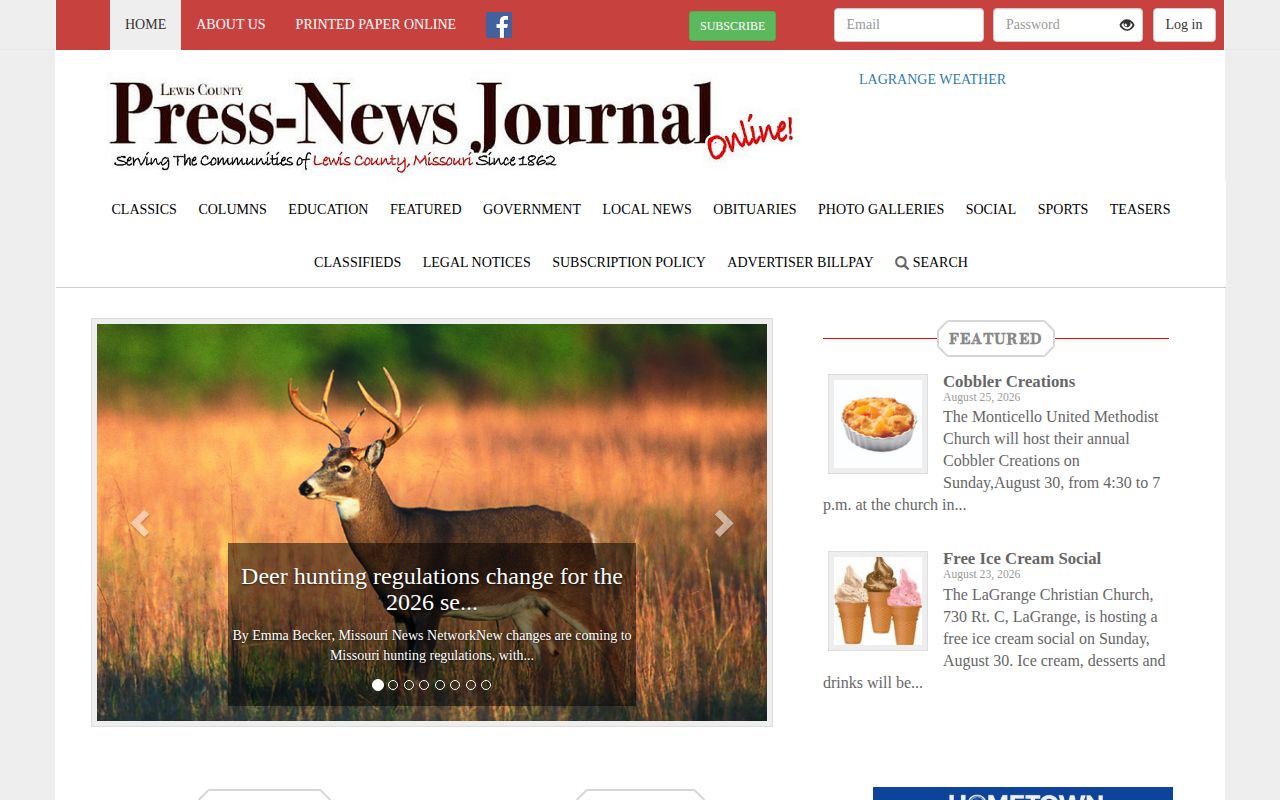 Screenshot of the Lewis County Press-News Journal local news website