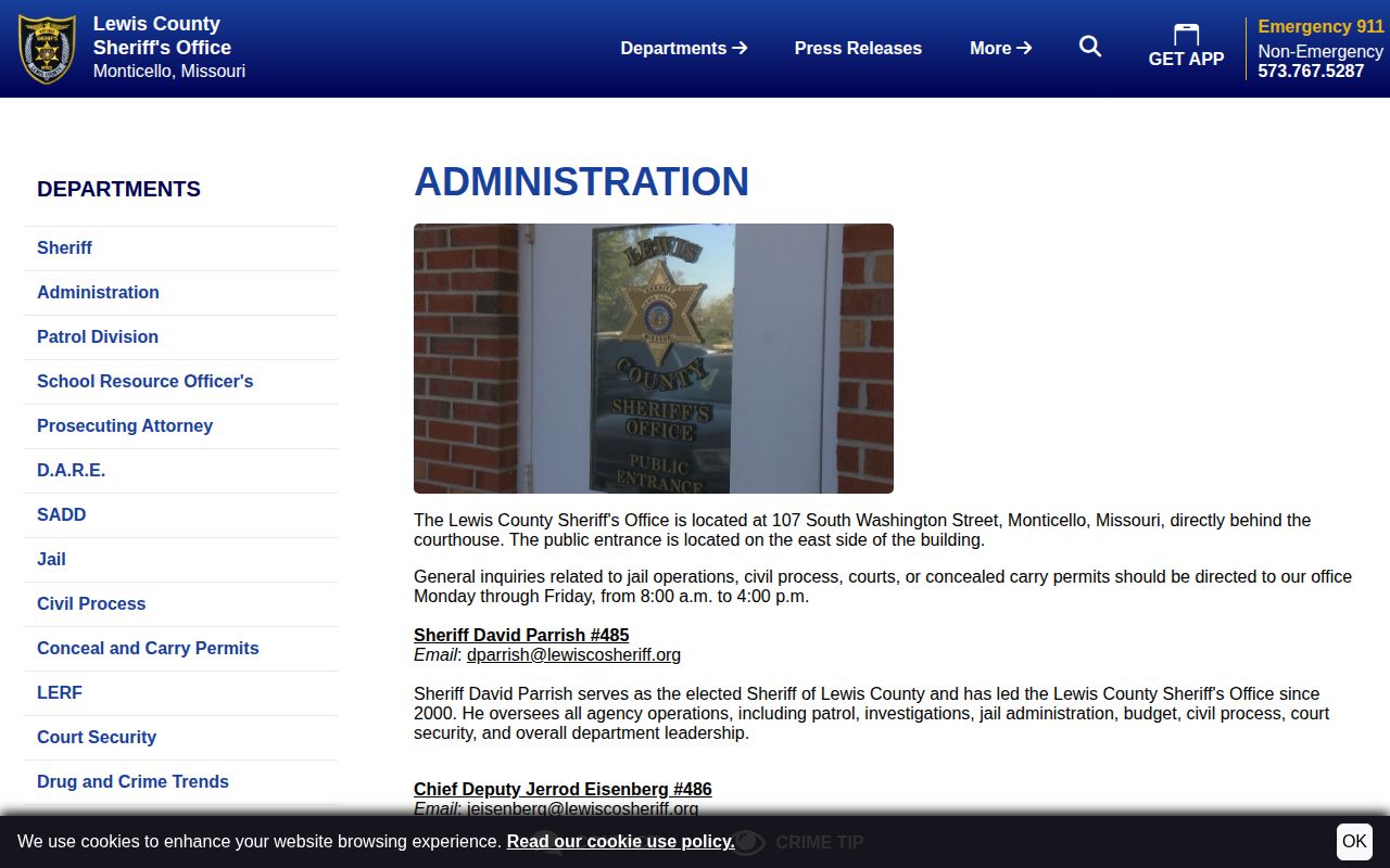 Lewis County Sheriff administration contact source for Monticello booking-record requests